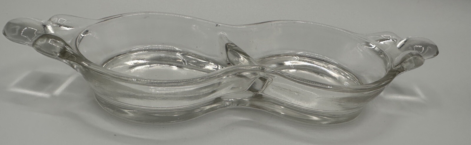Vintage Clear Glass Divided Candy/Nut/Relish Dish Double Handle