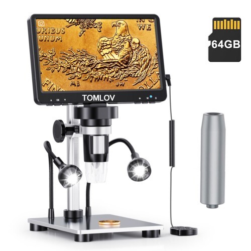 TOMLOV 7" 1200X Digital Microscope Error Coin Microscope Camera Full View 64GB