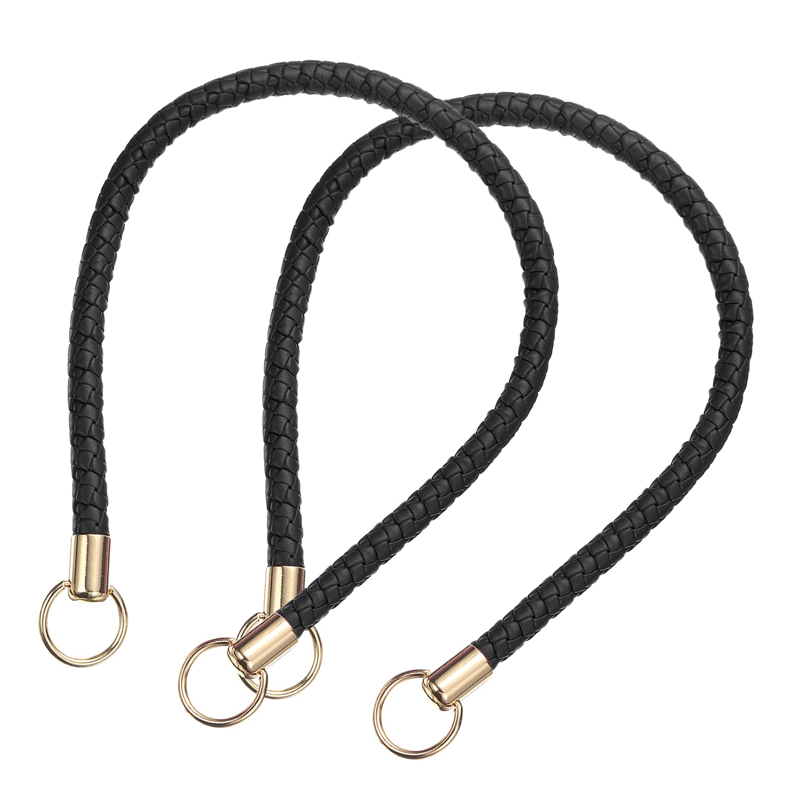 2Pcs Braided Purse Straps, 23.6" Leather Handbag Handle with Ring, Black