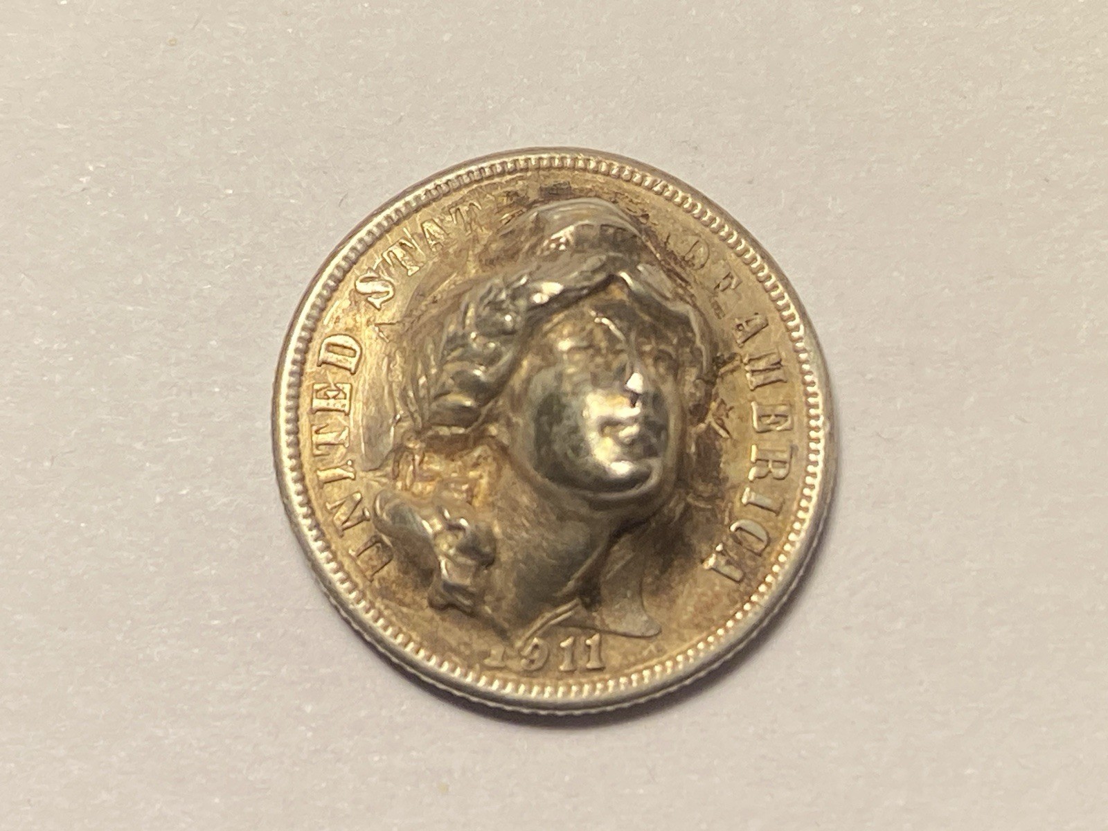 1911 Barber Dime Silver Pop out 3D Push Punch Out Repousse Coin