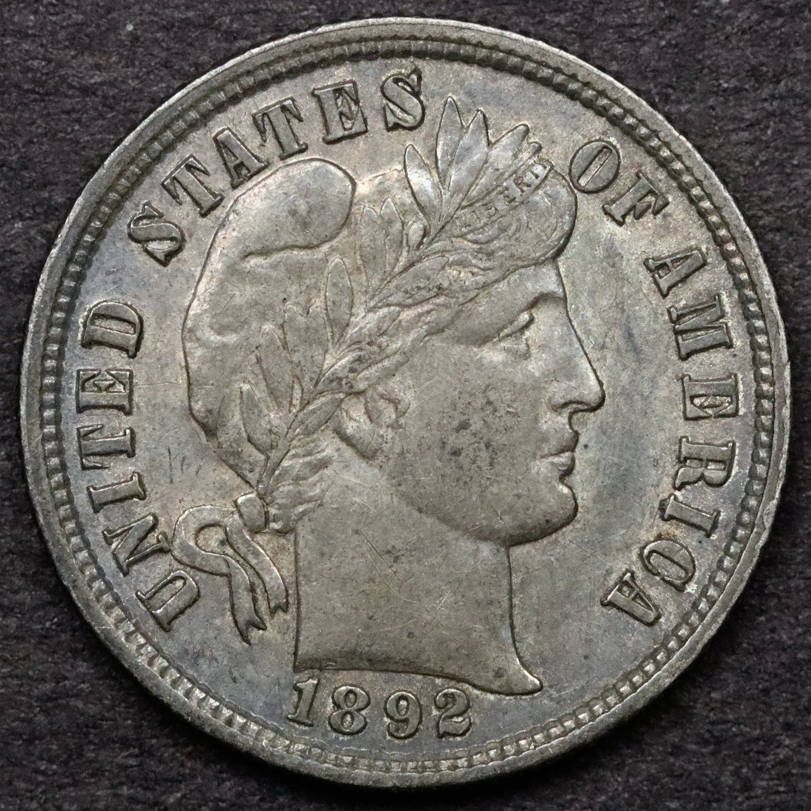 1892 10c Barber Dime - AU+