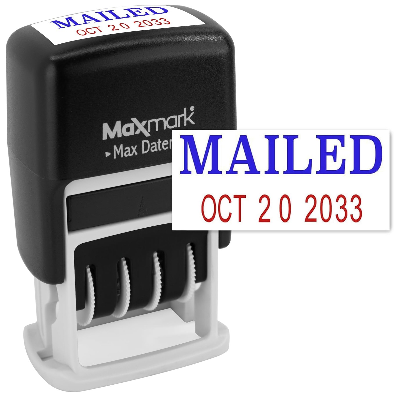 SelfInking Rubber Date Office Stamp MAILED Blue Date Red Ink 12Year Band