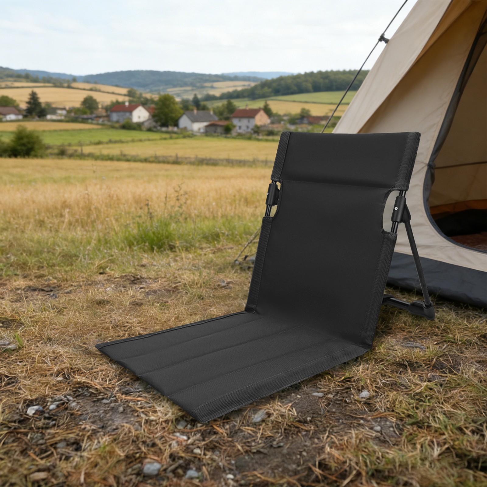 Portable Park Leisure Backrest Chair Outdoor Camping Backrest Lawn Chair Black