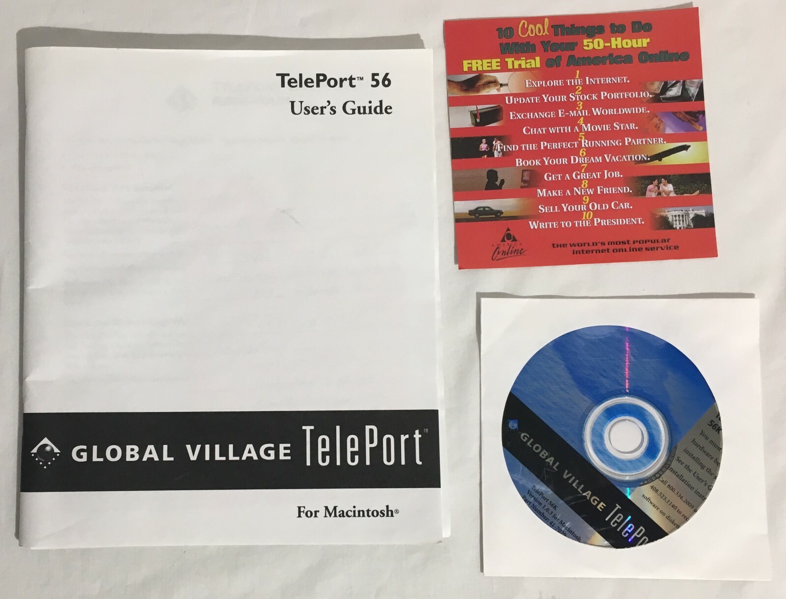 Vintage CD-ROM Software & Manual For Global Village Teleport 56k Modem Macintosh