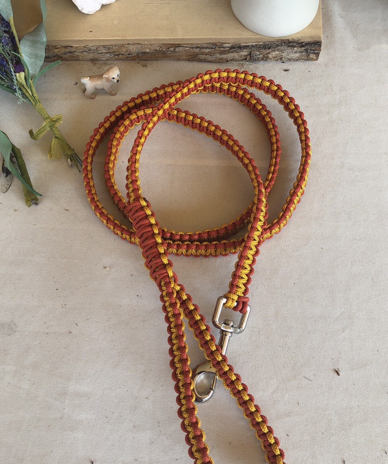 5' Small Dog Leash Burnt Orange & Gold 425 Paracord Little Dog New Handmade USA