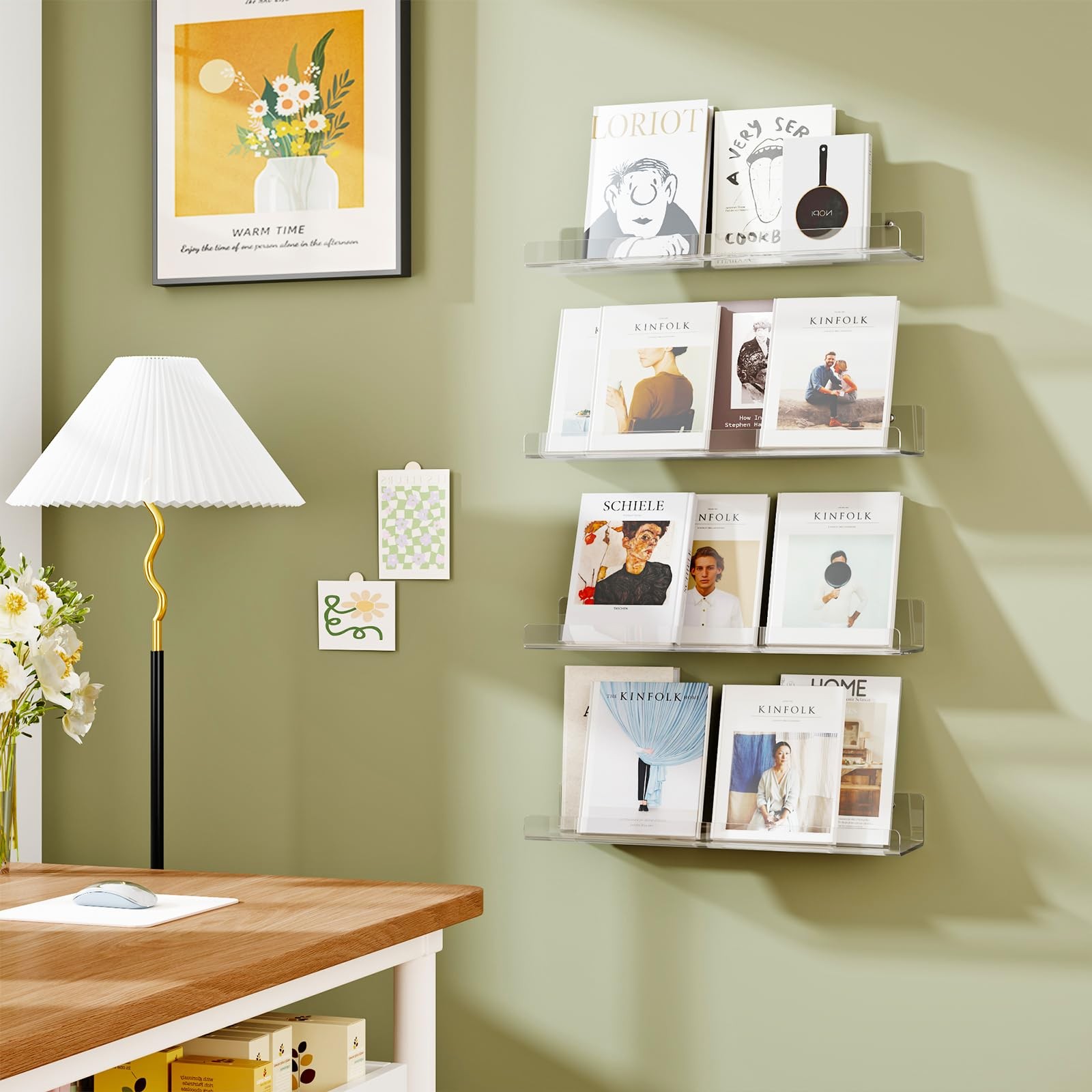 Dooiclear 4 Pack Floating Shelves for Wall, 15" Clear Book 4 Pack,