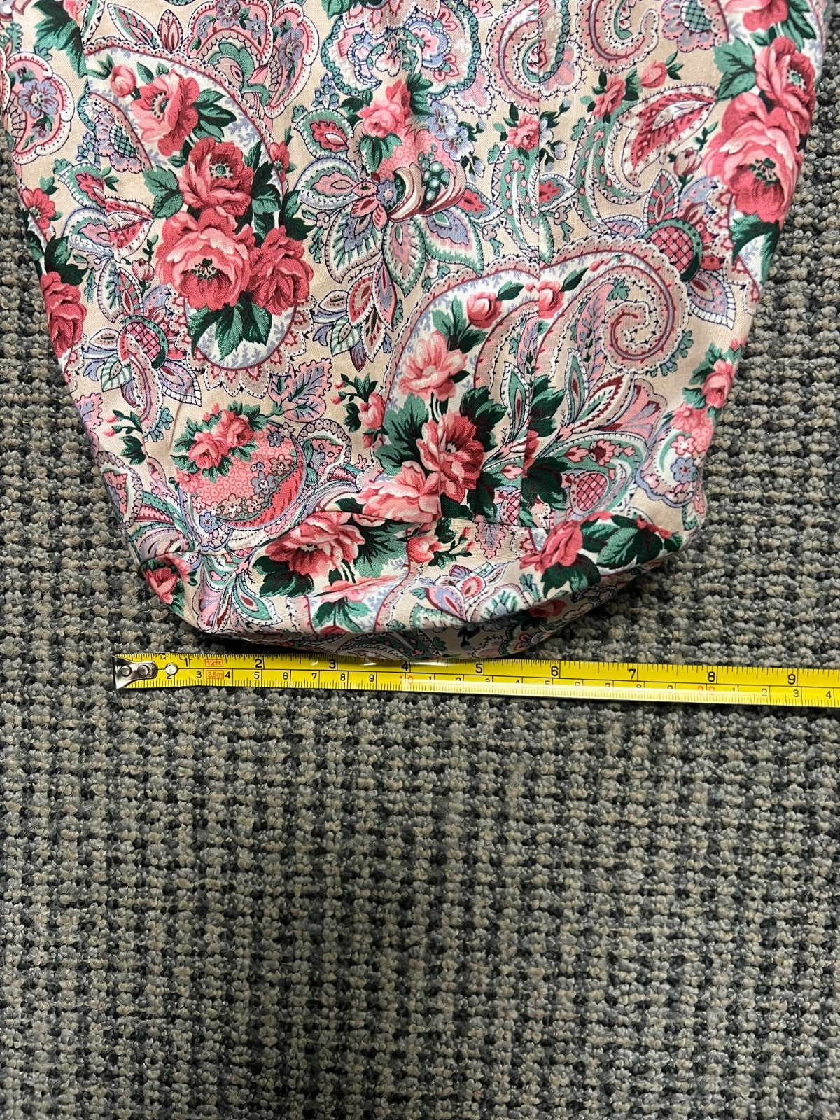 Large Pink Floral Fabric Basket Liner Taper Shape Ruffle Edge