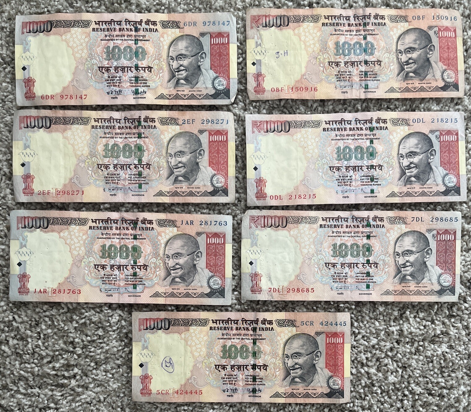 2007-2013 Lot of 1000 Rupees India