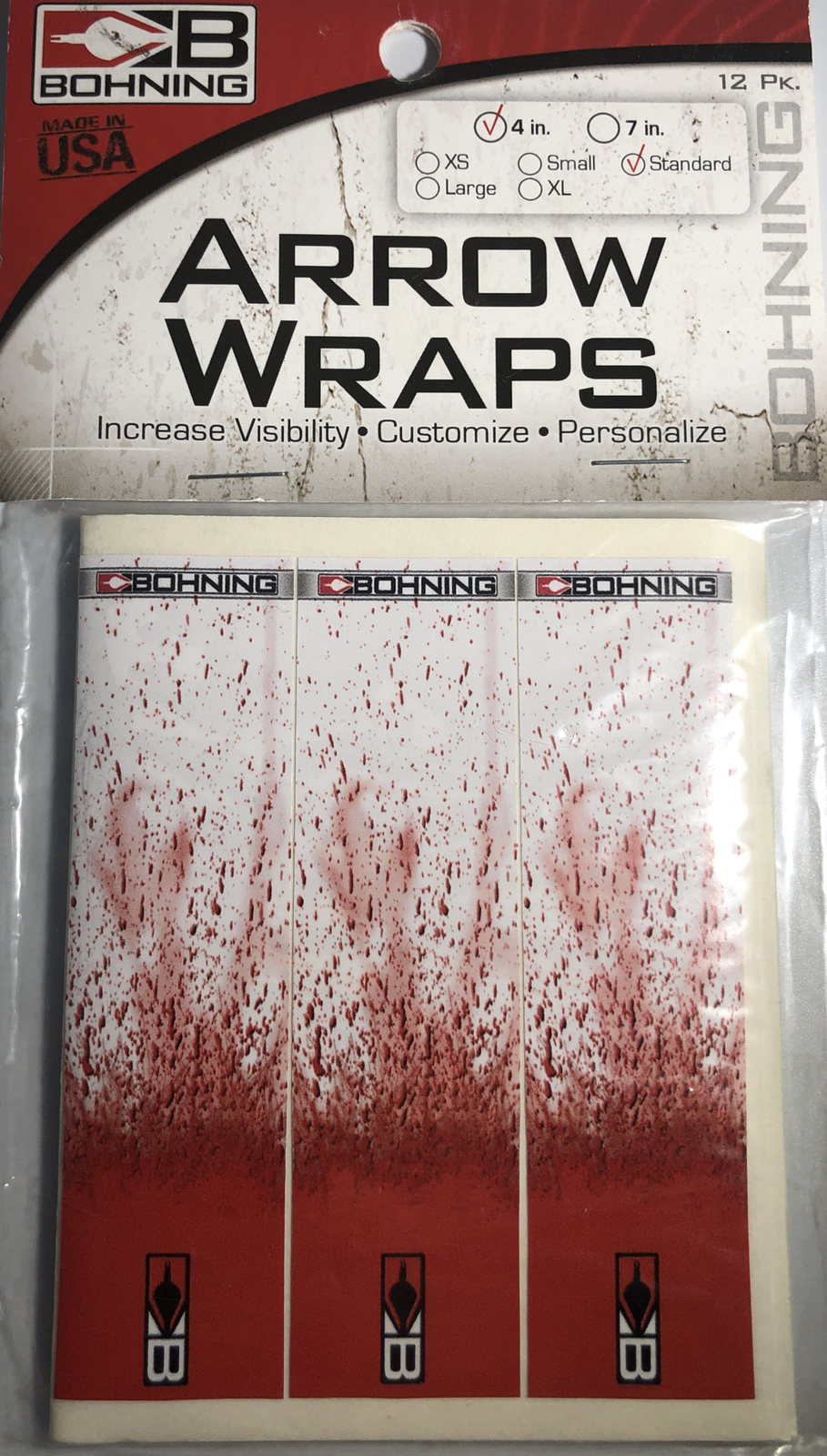 Bohning 501001WSPT 4” Standard Carbon Wrap White Blood Splatter(12 Pk)NEW-SHIP24