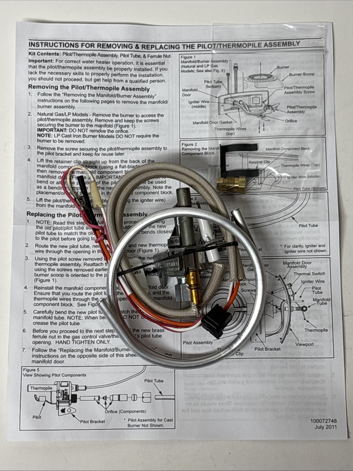A.O. Smith Lochinvar 100293455 NG Pilot/Thermopile w/ Tubing Kit Natural OEM