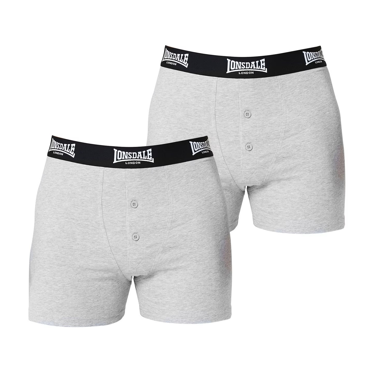 LONSDALE LOGO GREY COTTON BOXER SHORTS-BUTTON FLY UNDERWEAR-BNWT-VARIOUS SIZES