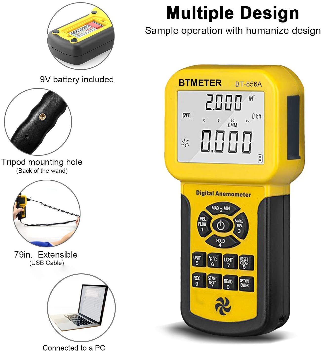 Pro HVAC Anemometer Handheld CFM Meter Wind Speed Wind Flow Meter with Backlight
