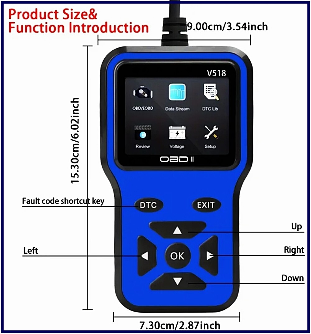 New 2025 OBD2 V518 Scanner Diagnostic Tool Code Reader - Blue