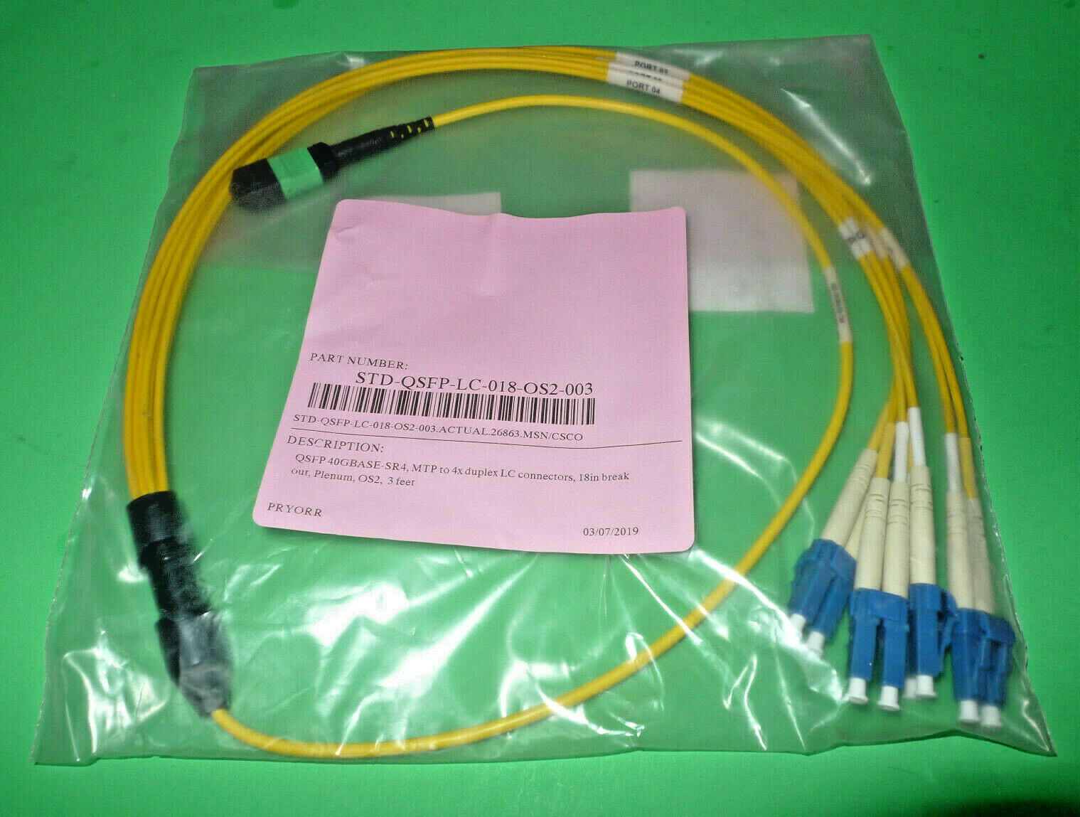 NEW QSFP 40GBASE -SR4 MTP to Duplex LC 3ft Connector Cables QSFP-LC-018-052-003