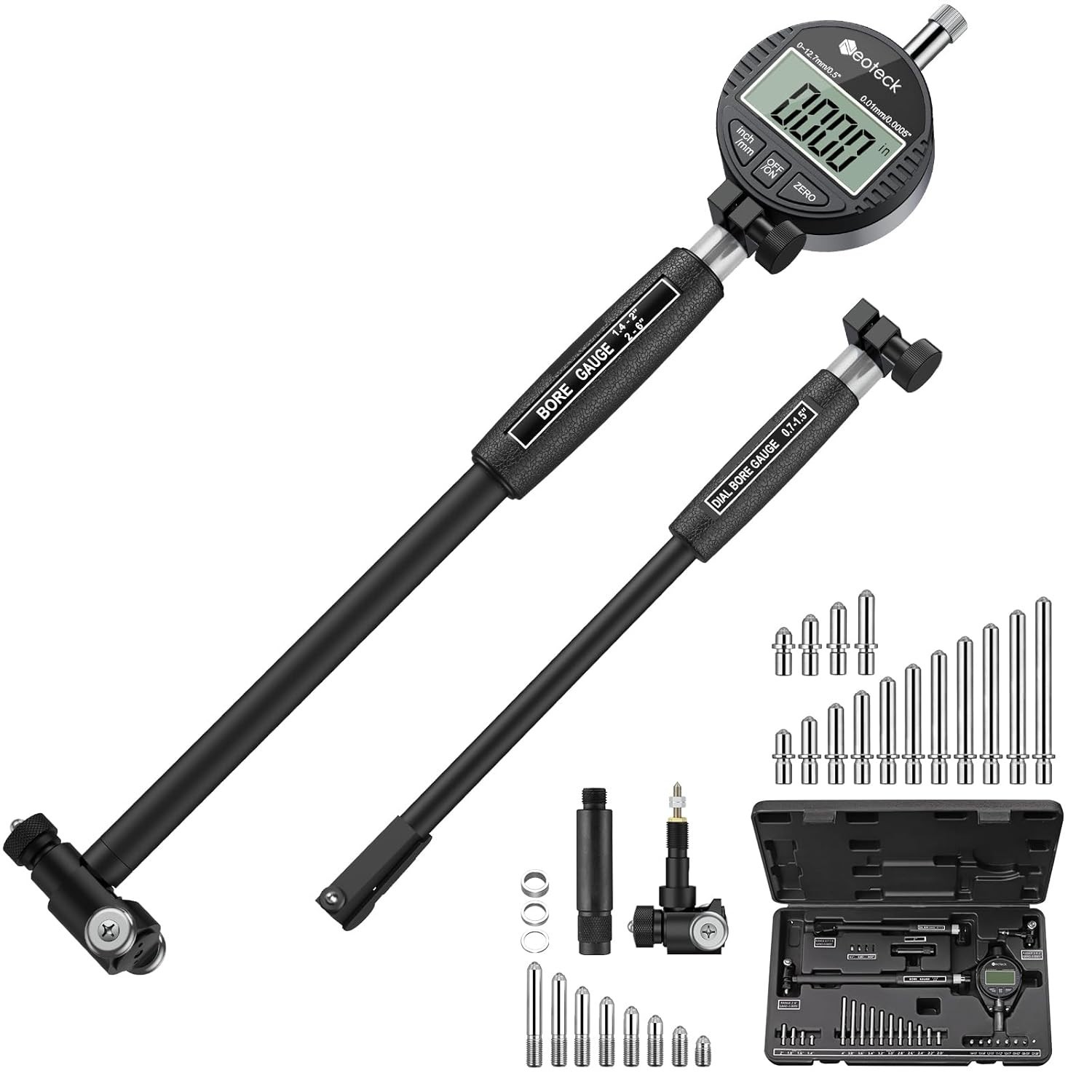Digital Dial Indicator Bore Gauge with 0.7"-6"/0.0005" Measuring Range and 6" Me