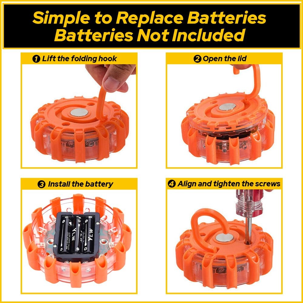 2PCS LED Safety Flare Warning Disc Flashing Roadside Light Strobe Beacon