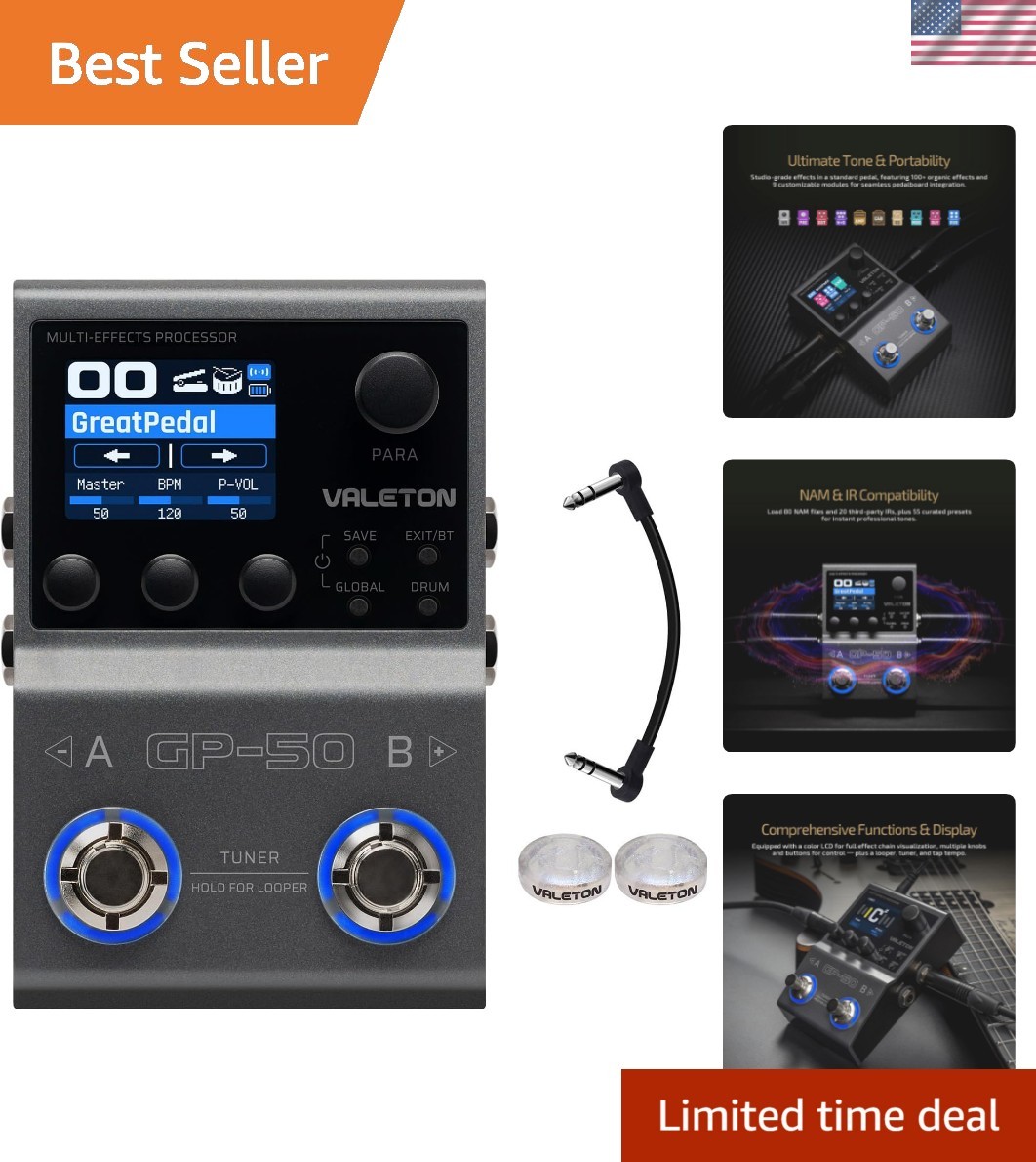 GP-50 Multi-Effects Processor | NAM & IR Loader with 100+ HD Effects, 9 Simul...