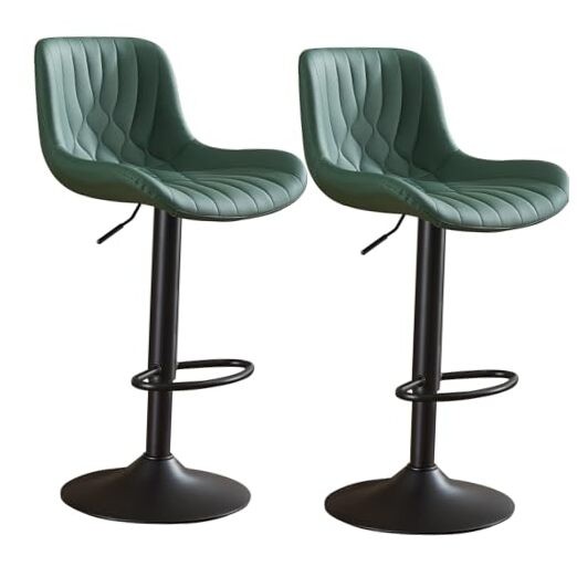 Set of Modern Bar Stools, Adjustable Swivel Counter Height Kitchen Bar 2 Green