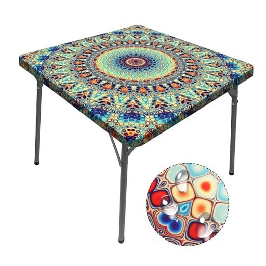 Square Tablecloth with Elastic Waterproof Outdoor Card 36" x 36" (Square) Teal