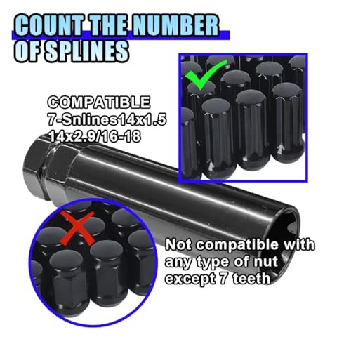7 Point Spline Drive Tuner Socket Key Tool, Lug Nuts Socket Wrench Black