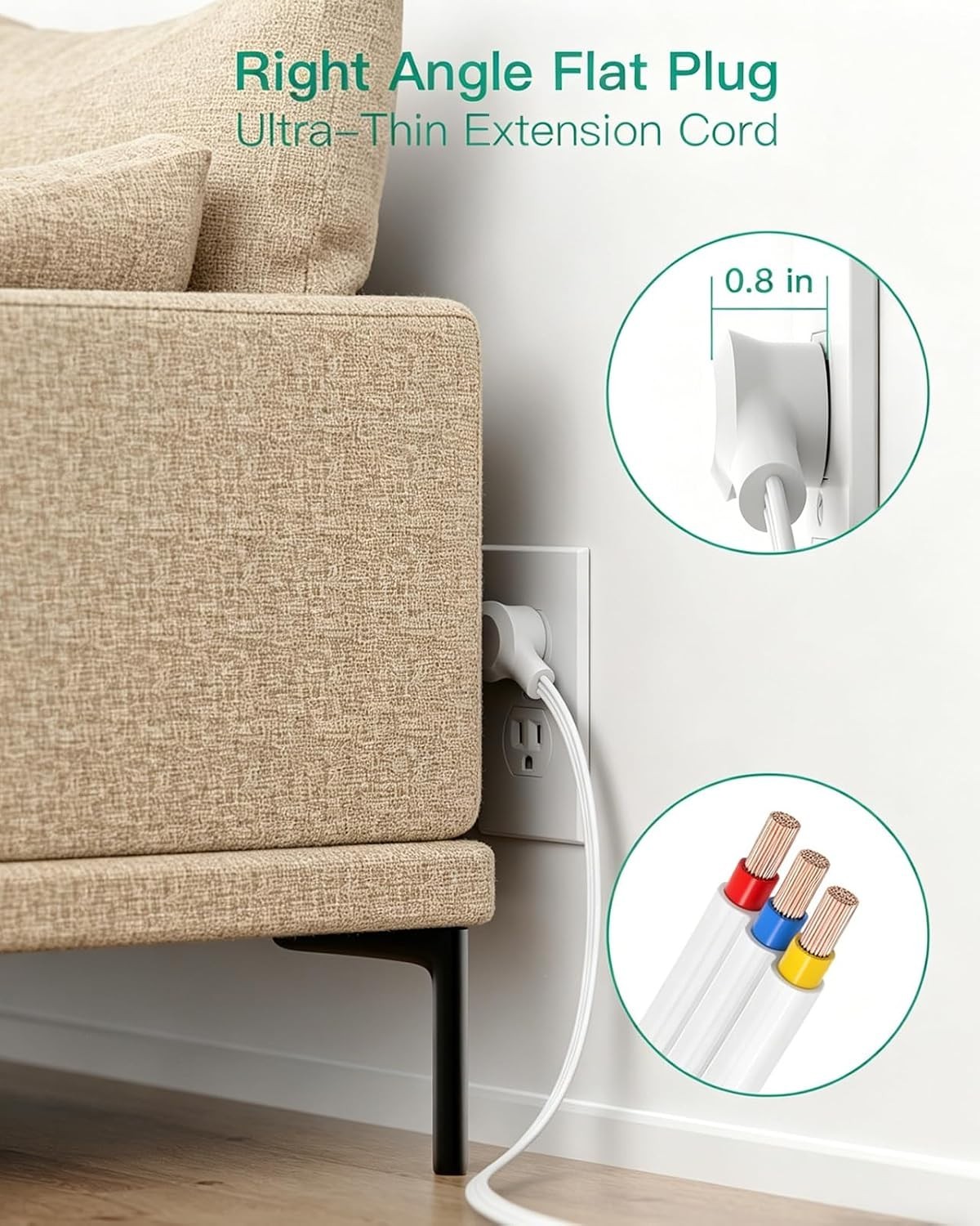 Compact 12-Outlet Surge Protector Power Strip with Flat Plug & Easy Wall Mount