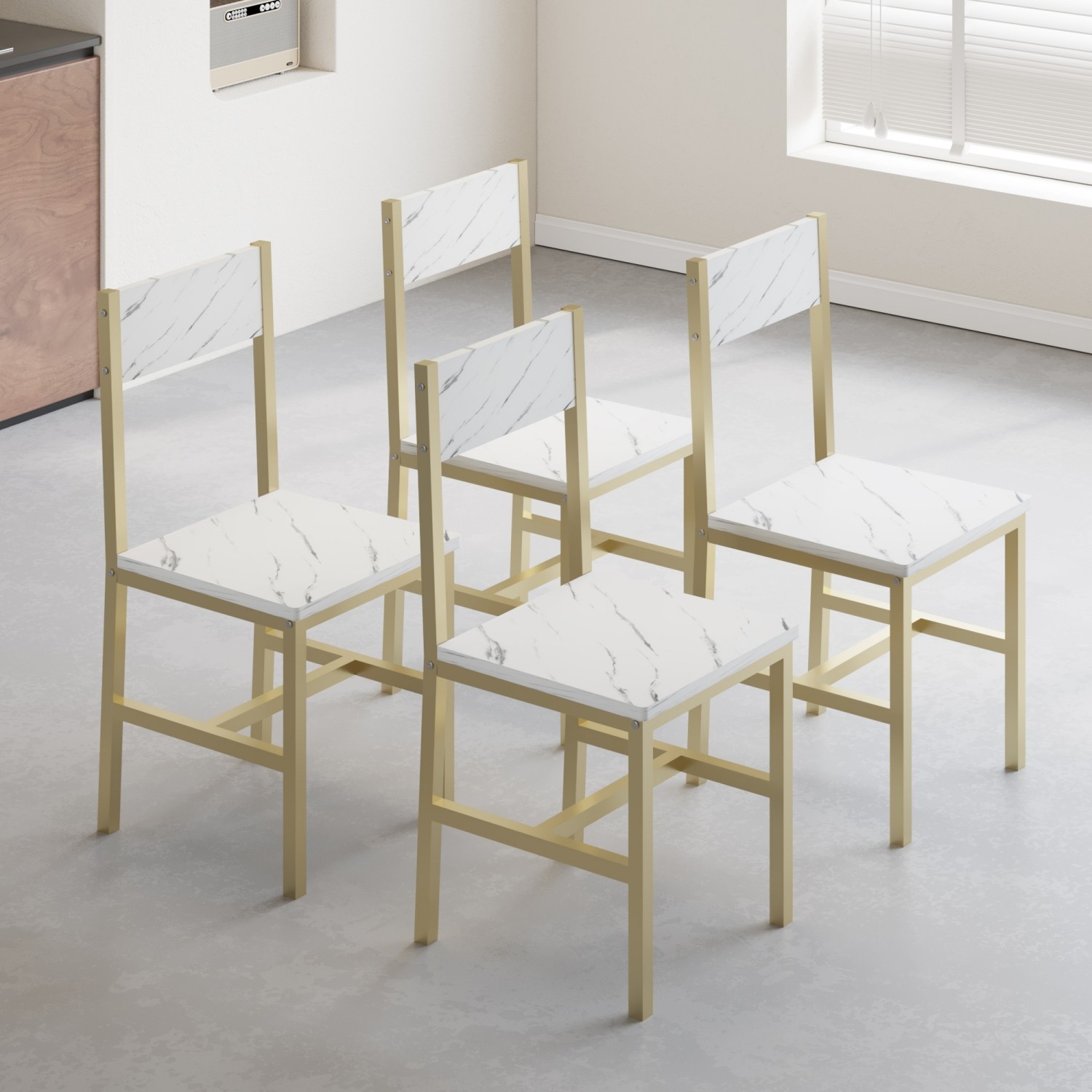 5pcs Dining Set MDF Board Dining Chairs Metal Frame & 2 Tiers Dining Table White