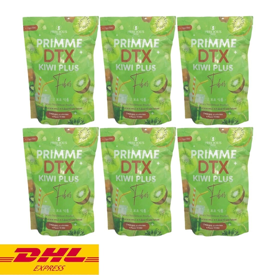 6x Primme DTX Kiwi Plus Fiber Powder Drink Instant Help Excretion Healthy Skin