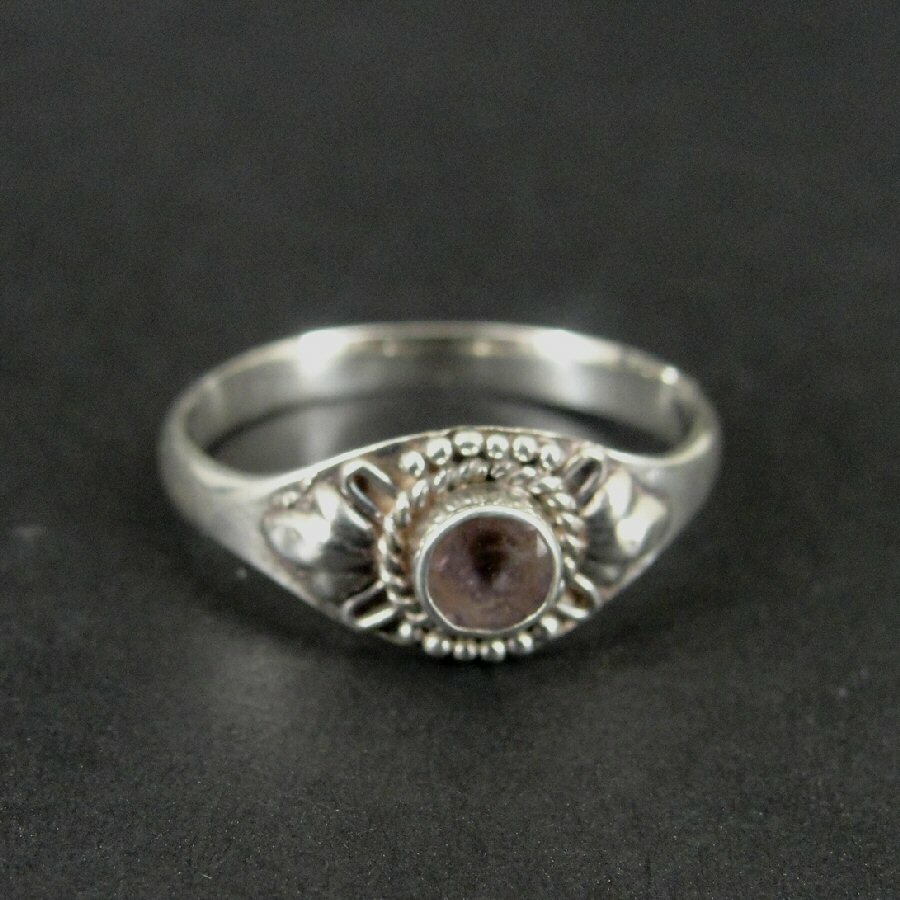 Ring Silver Amethyst Stone Purple Bead Twist Sterling 925 Size 7.25 Band Ring