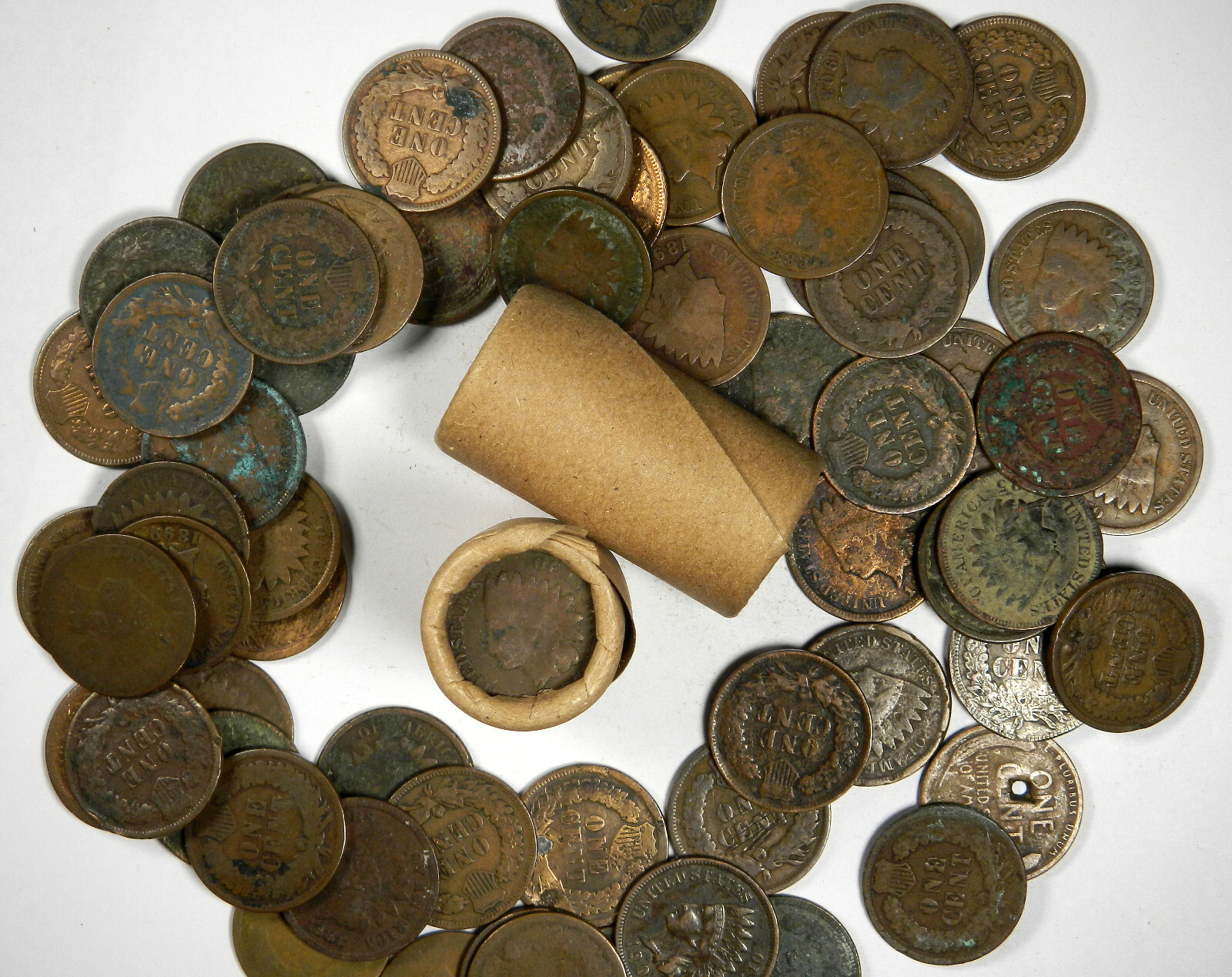 25 Coin ~ Indian Head Penny Cent Half Roll Lot ~Cull Ugly ~ Assorted Dates ~