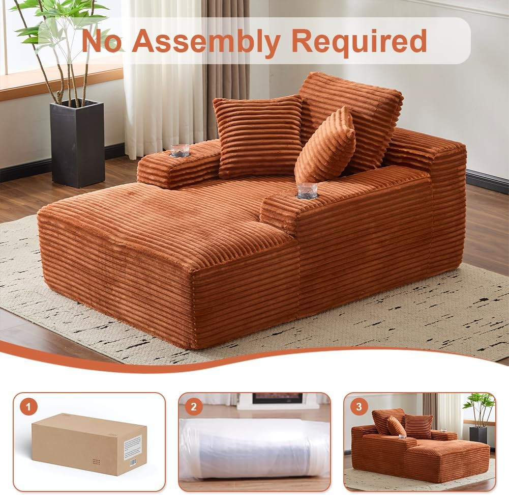 66" Oversized Chaise Lounge Sofa Chair Indoor, Modern Corduroy Single Sleeper Co