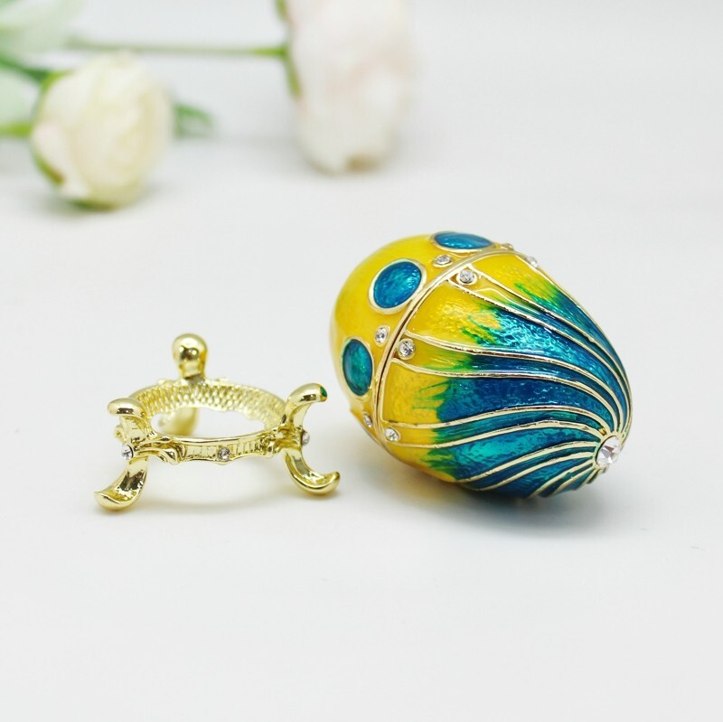 Enamel Russian Egg Decor Box Easter Gift, Handmade Jewelry Trinket Case