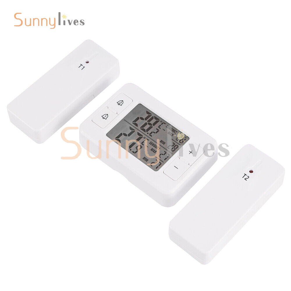 Wireless Digital Refrigerator Freezer Thermometer Temp Alarm 2 Sensor In/Outdoor