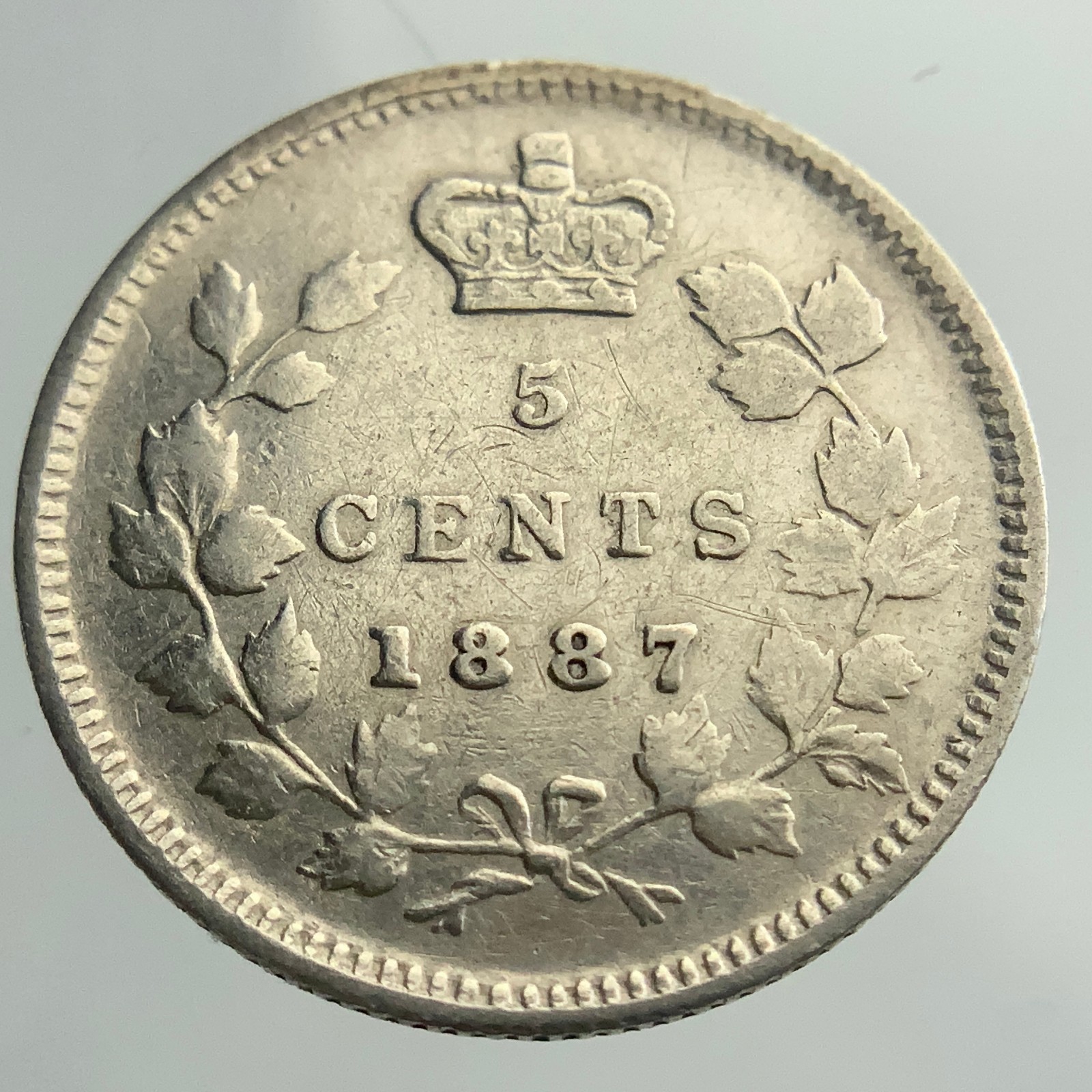 1887 Canada Small Five Cents Queen Victoria Circulated 5 Silver Coin NGS037