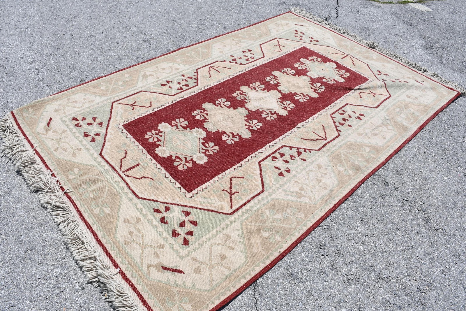 Turkish Vintage Rug, 5,4x8,5 ft Rug, Red Green Ombré Rug