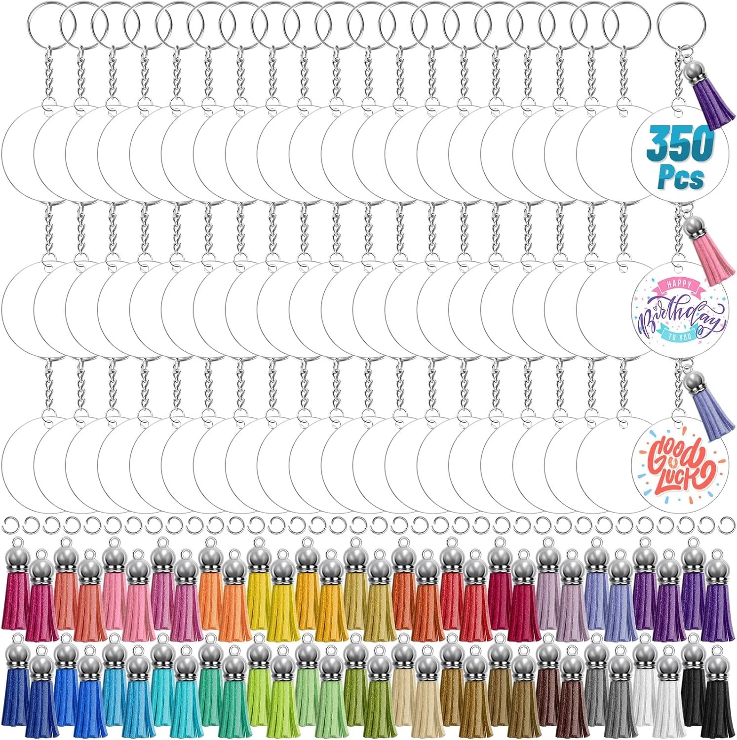 350Pcs Acrylic Keychain Blanks Clear Acrylic Ornament Blanks for Vinyl with 60