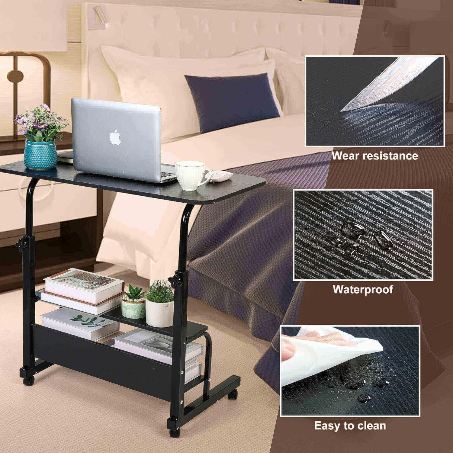 Adjustable Height Mobile Computer Desk Rolling Desk w/Wheels Home Office Desk US