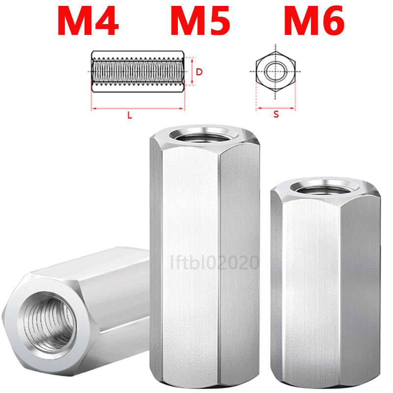 M4 M5 M6 HIGH HEX CONNECTION NUTS HEXAGON CONNECTOR ROD BAR STUD LONG NUT A2 SS