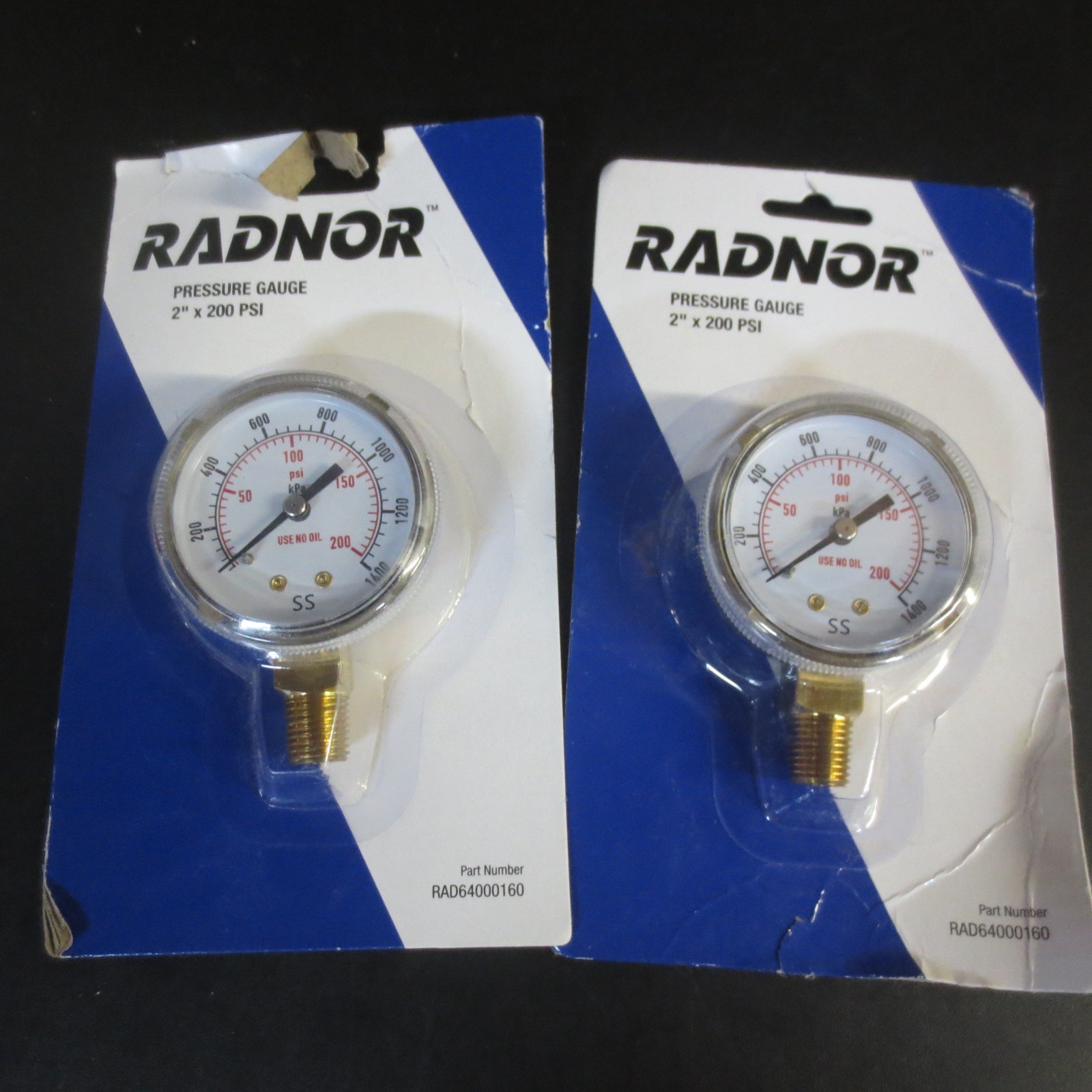 RADNOR 2" Steel 200 psi Pressure Gauge For Fuel/Inert/Oxygen - 2 Pack