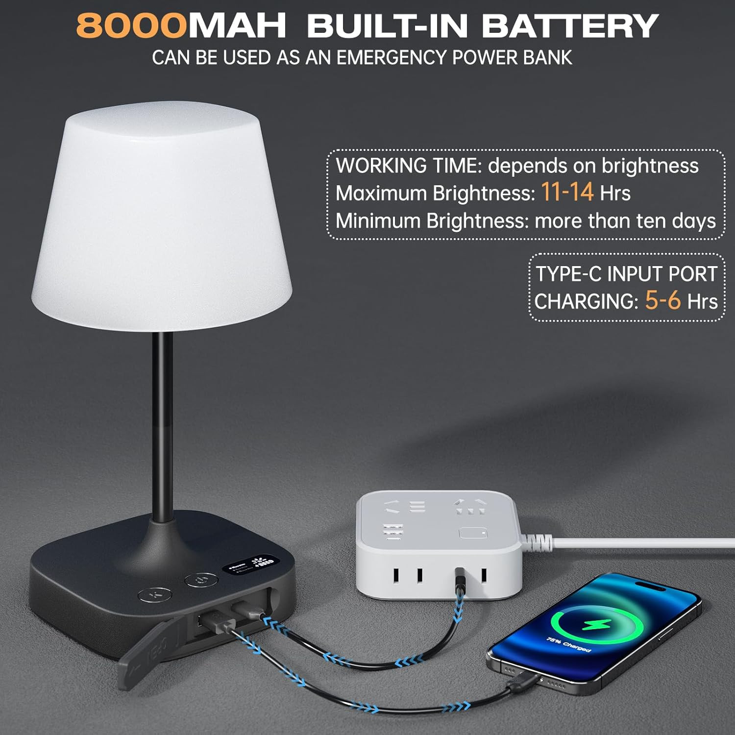 Outdoor Table Lamp, Shower Lamp with 8000Mah Cordless Rechargeable Battery, IP55