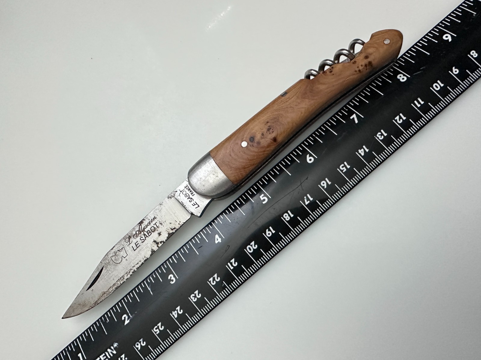 SABOT L'ALSACIEN Burl Wood Pocket Knife Corkscrew Multi tool