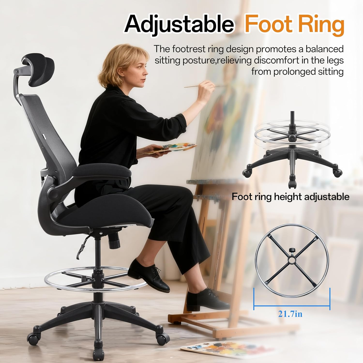 BOLISS Drafting Office Chair 400Lbs High Back Wide Standing Desk Chair Comfortab