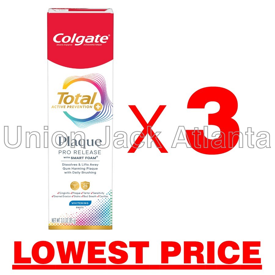 Colgate Total Active Prevention Plaque Pro Release (3.0oz x 3 tubes) exp 09/2027