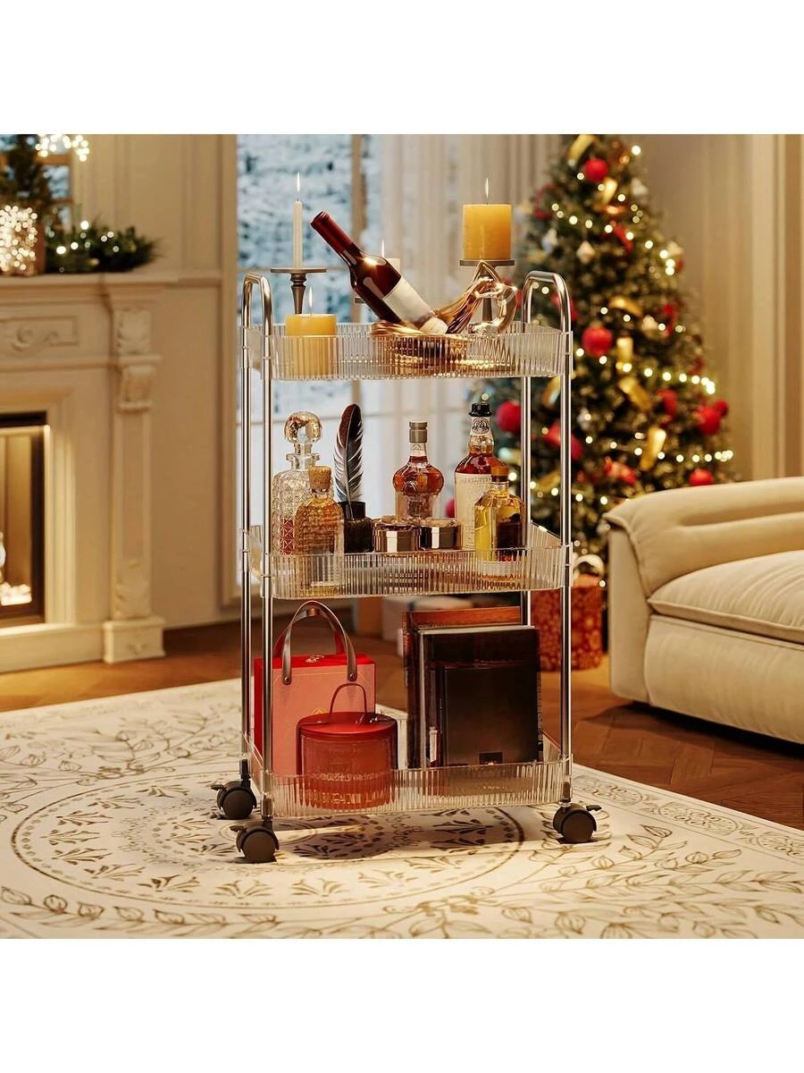3 4-Tier Acrylic Multi-Use Rolling Cart Modern Clear Design Alloy Handle