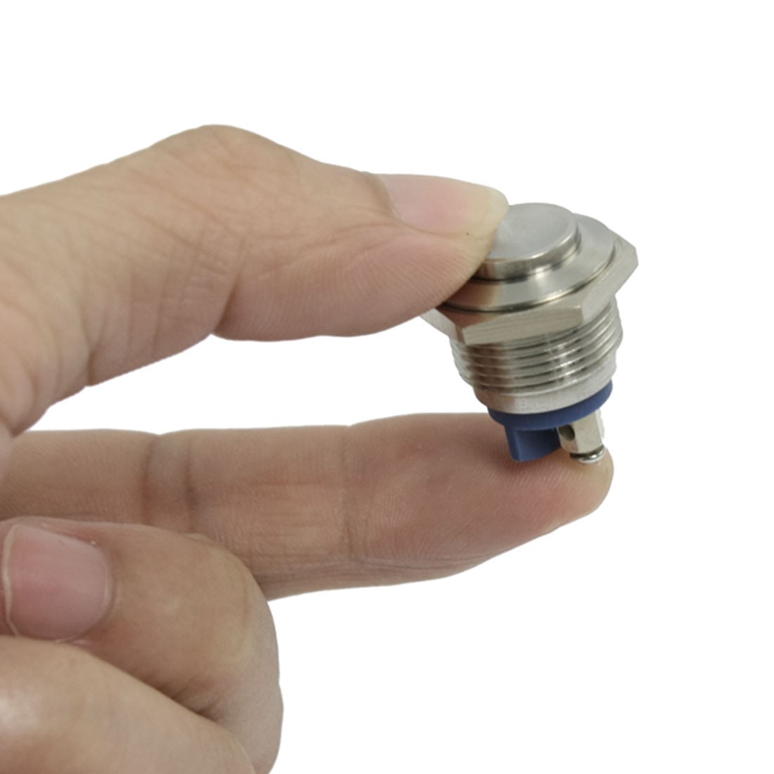 36V DC 2A High Round Silver Tone Push Button Switch