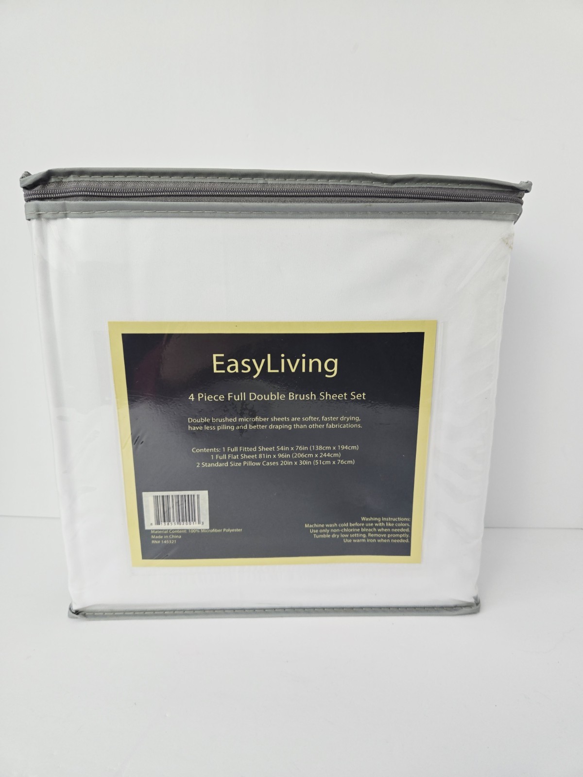 Easy Living Double Brushed Microfiber sheet set white full 4 piece NEW