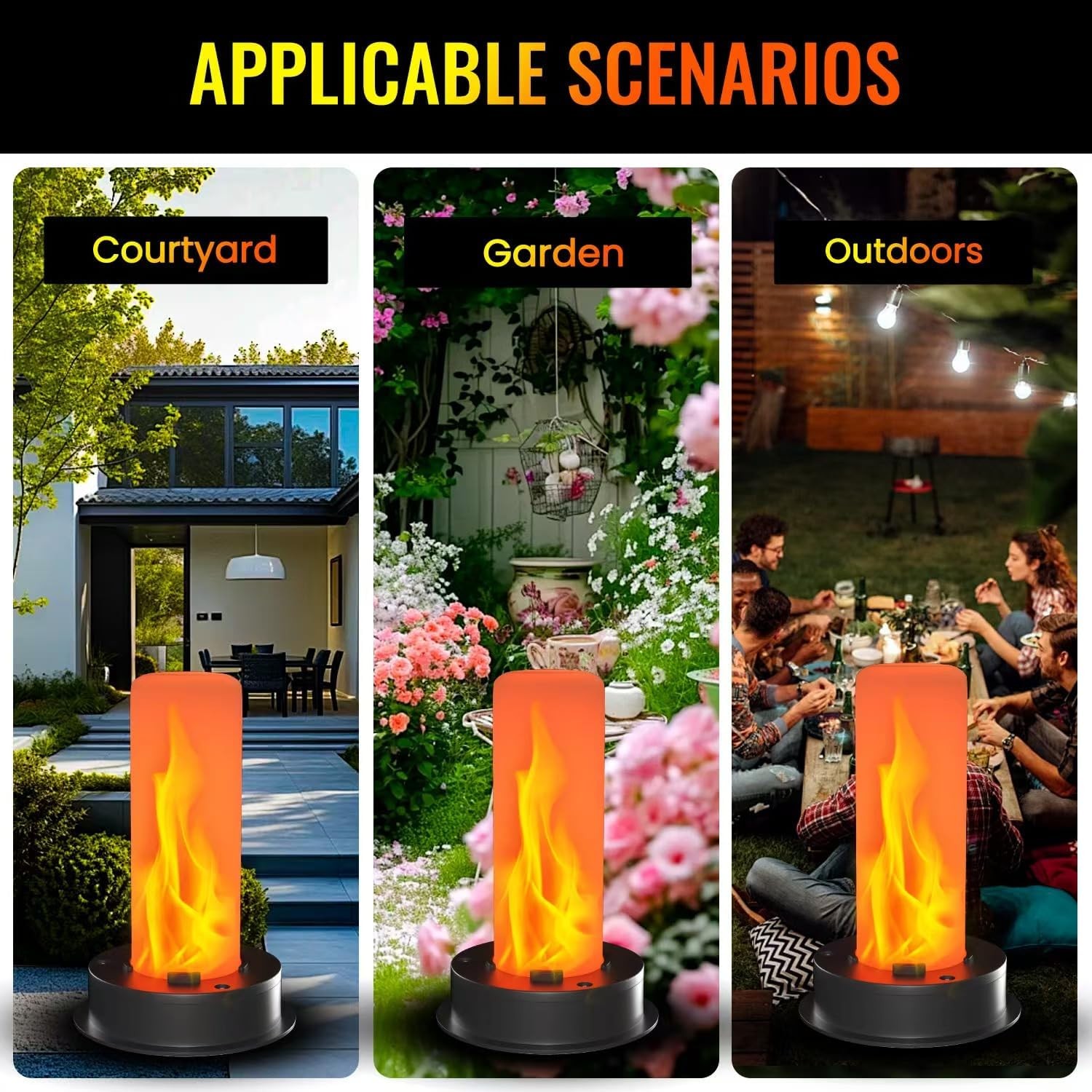 2 Pack Replacement Solar Light Tops with Flickering Flame,Waterproof Black