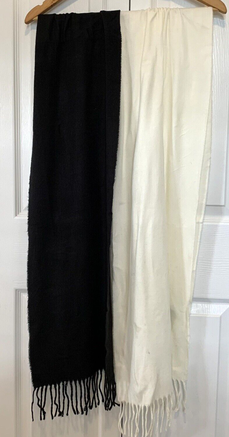 Lot of 2 Roundtree & Yorke Black & White Flannel Scarves Unisex Adult 72" Long