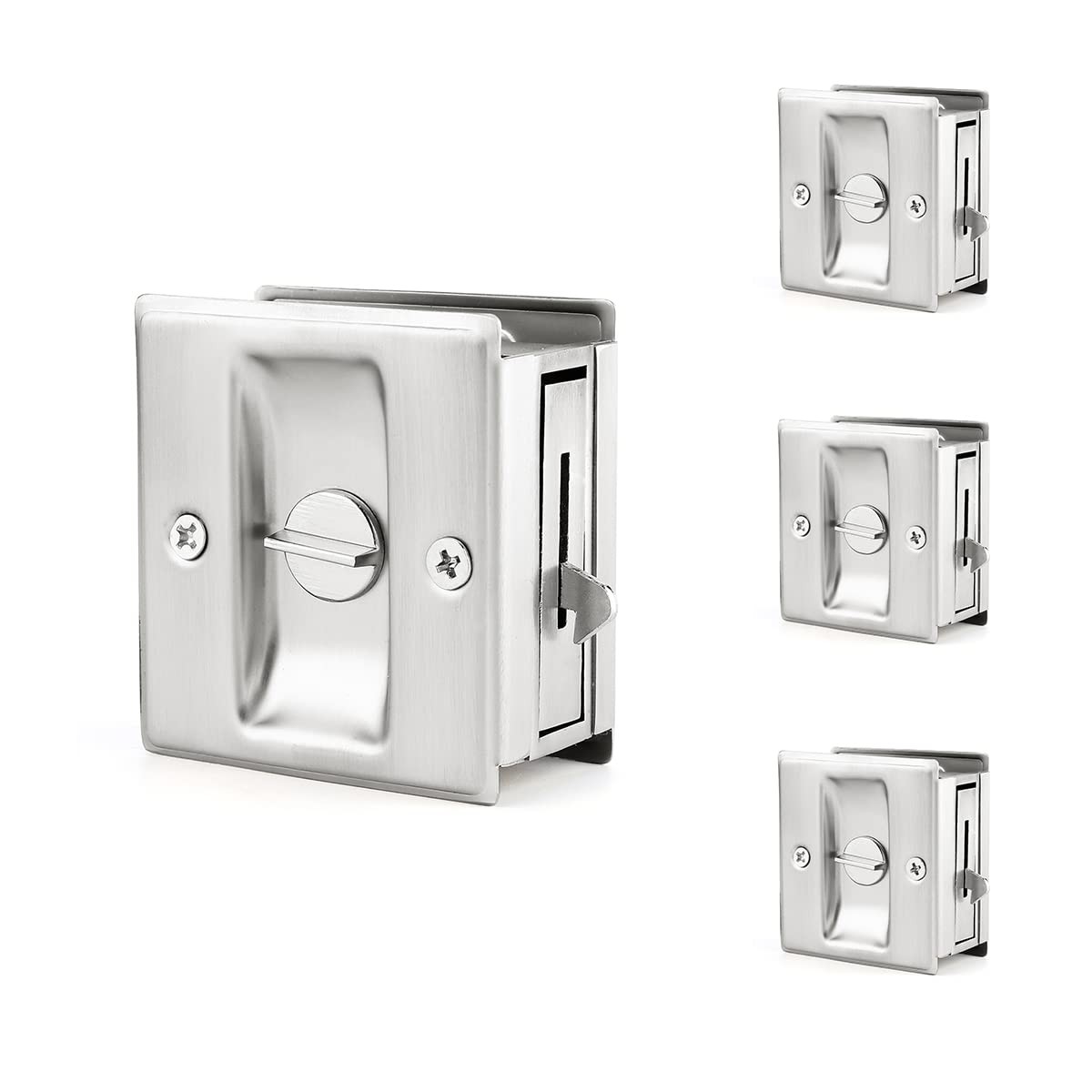 HOMOTEK 4 Pack Privacy Pocket Door Lock Hardware with 4 Pack, Brushed Nickel