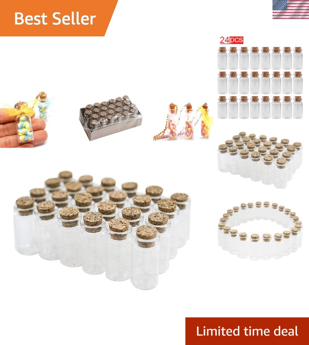 Assorted Styles with 24 Mini Corked Glass Jars - Wedding & Party Essentials