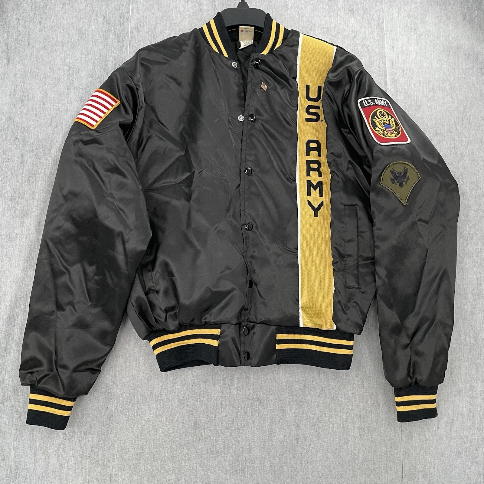 VINTAGE US Army Jacket Adult Medium Black Satin Bomber Quilted POW MIA Men M 80s